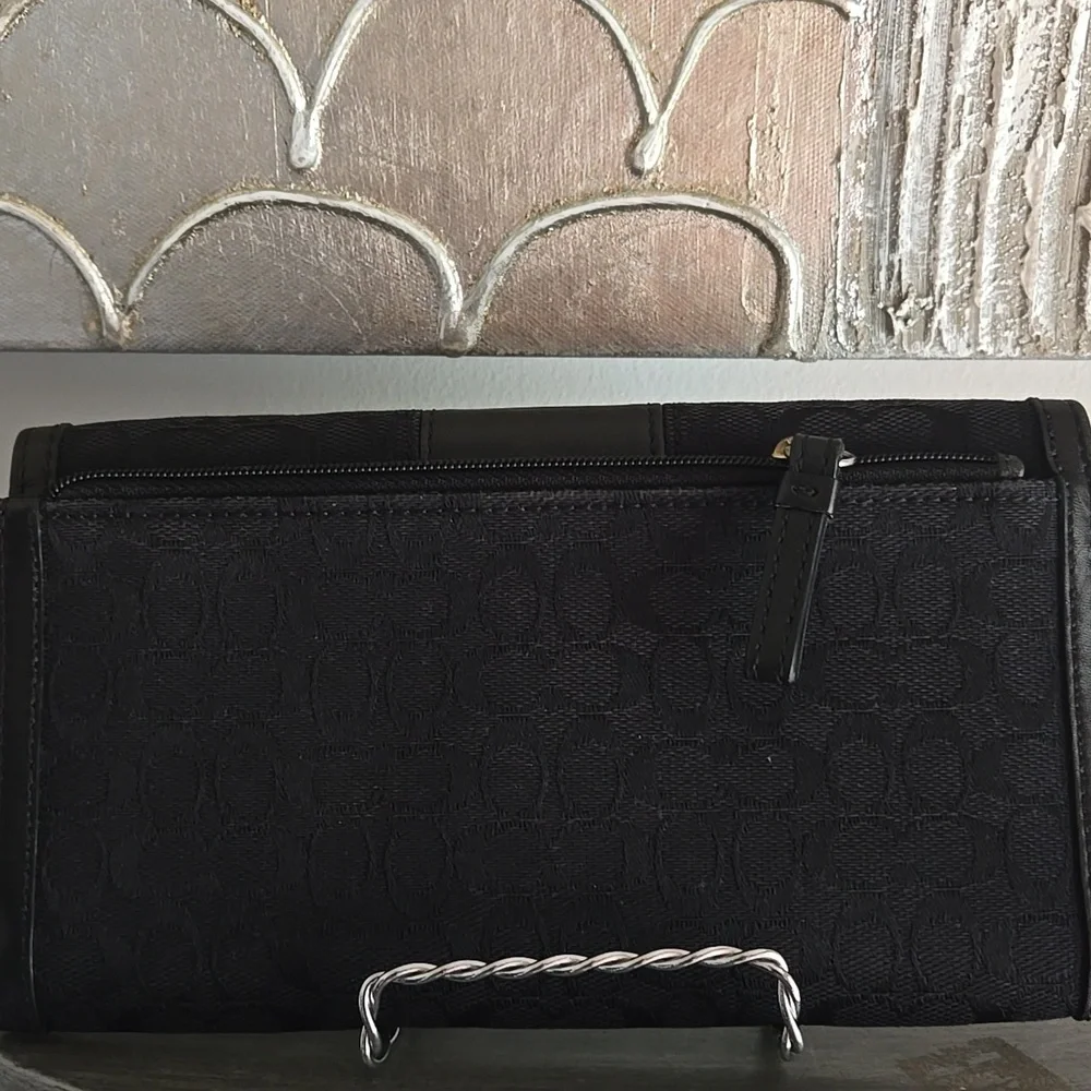 Vintage Coach Black Canvas Leather Trim Trifold Wallet